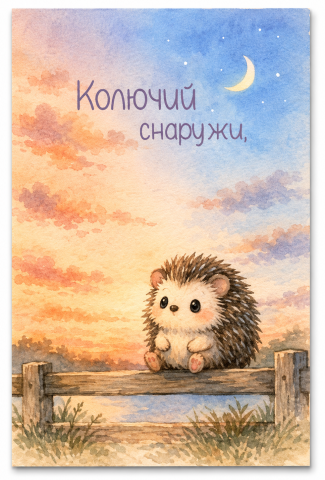 Открытка Колючий снаружи (ежик)
