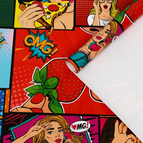 Распродажа Бумага упаковочная глянцевая "pop art" Красный