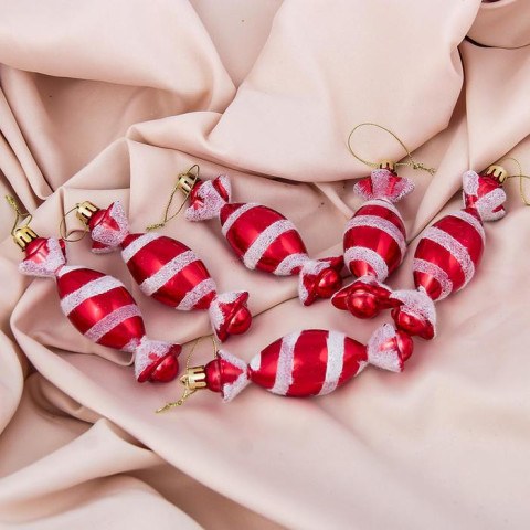 Ёлочные игрушки «Конфетки полосатые», красно-белый