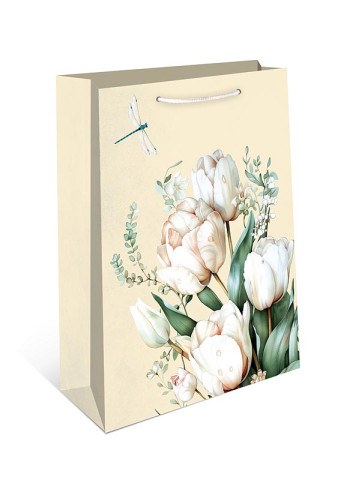 Пакет подарочный Стрекоза с тюльпанами