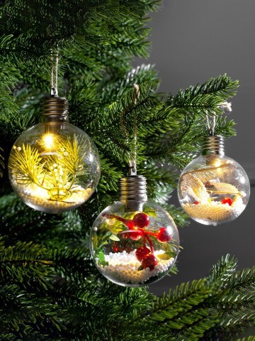 Набор ёлочных шаров «Зимний лес», 1 LED, от батареек, свечение тёплое белое