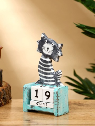 Вечный календарь настольный «Полосатый кот», дерево, чёрно-белый