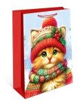 Пакет подарочный Рыжий котенок в шапке с помпоном  #нг
