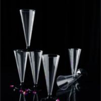 Фужеры одноразовые для шампанского «Конус», с чёрной ножкой, цвет прозрачный