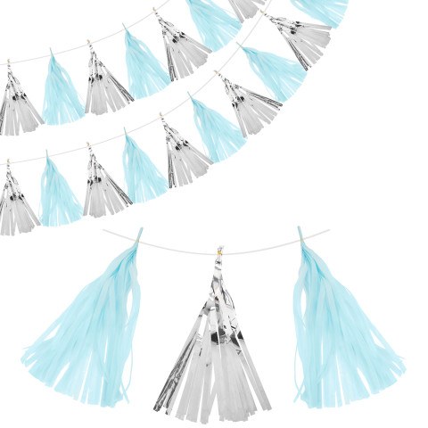 Гирлянда Тассел, Голубой/Серебро, Металлик