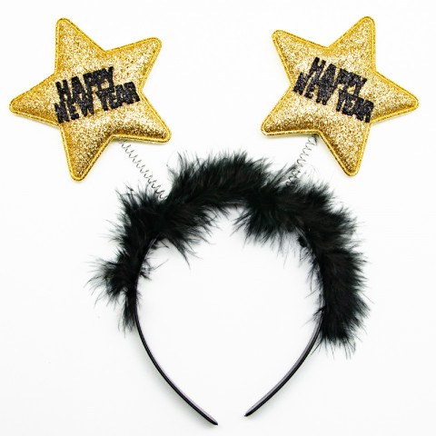 Ободок, Новогодние звезды, с мехом, Золото/Черный, с блестками