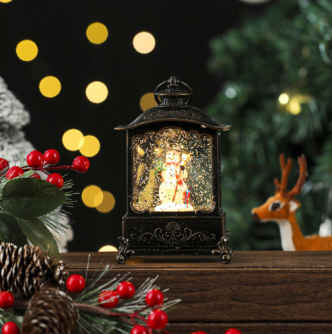 Новогодний музыкальный светодиодный фонарь с эффектом "метели" Снеговик