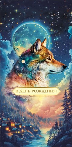 Конверт для денег В День Рождения! Ночной волк, вырубка