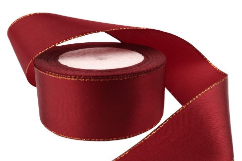 Лента атласная с золотой нитью Роскошный бордовый