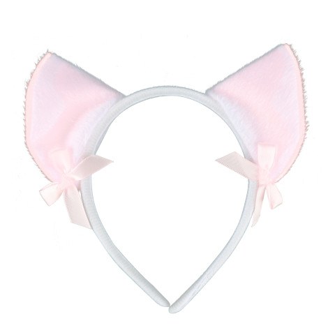 Ободок, Ушки с бантиками, Белый/Розовый