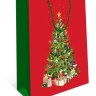 Пакет подарочный Новогдняя ёлка с подарками, красный фон с зелеными вставками #нг