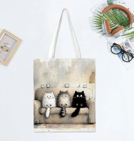 Сумка шоппер текстильная Котята на диване
