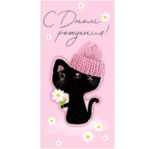 Конверт для денег "С Днем рождения!" Котик в шапке, деталь снаружи