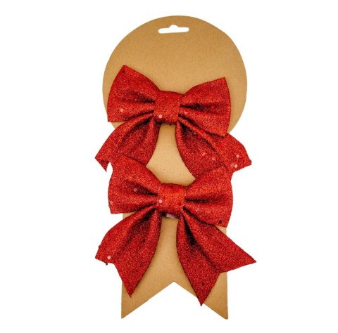 Набор бантов декоративных, Красный с блестками