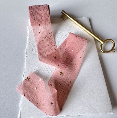 Лента шифоновая с золотыми звездами, Пыльная роза