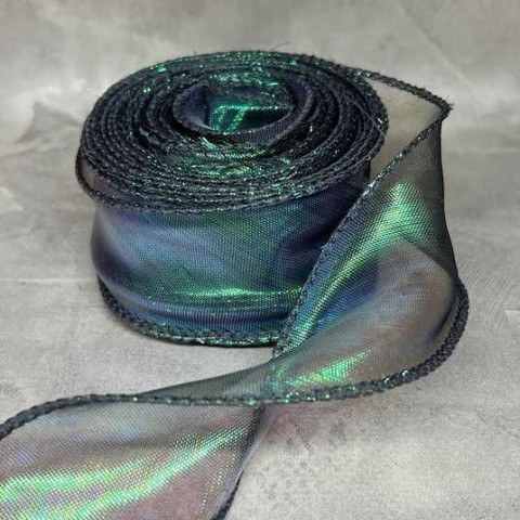 Лента декоративная Органза с леской, Изумруд, Хамелеон