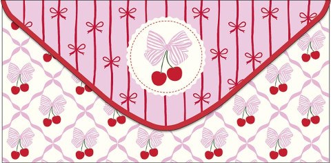 Конверт для денег без текста, Розовые бантики с черешней
