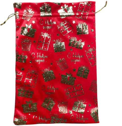 Мешочек подарочный велюр, Красный с золотом