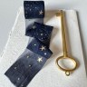 Лента шифоновая с золотыми звездами, Темно-синий