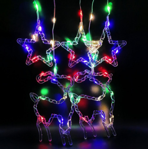 Новогодняя светодиодная гирлянда "Бахрома "Ёлки и Олени", 5 маленьких звезд + 5 больших фигур, разн