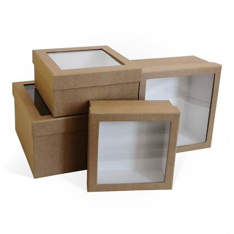 Коробка с прозрачным окном бумага крафт, квадрат