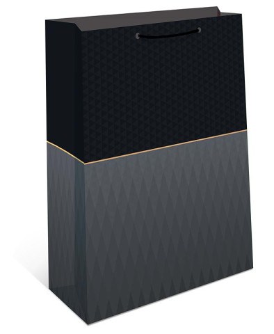Пакет подарочный Строгий стиль, черный/серый, вырубка, ламинация