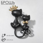 Брошь «Кошечки» принц и принцесса, чёрный в золоте