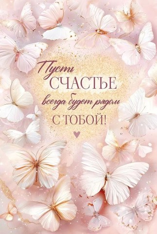 Открытка, С Днем Рождения! (нежные бабочки), Розовый, с блестками