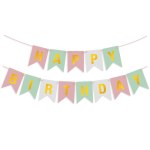 Гирлянда Флажки, Happy Birthday, Пастельный микс/Золото, Металлик