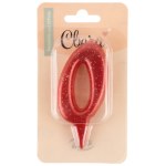 Свеча Цифра Овал, Красный, с блестками