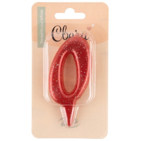 Свеча Цифра Овал, Красный, с блестками