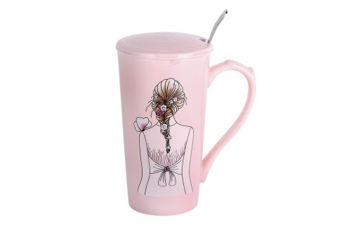 Кружка с крышкой и ложкой Fly Lady, МИКС