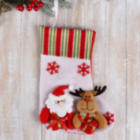 Носок для подарков Дед Мороз с оленем, бело-красный