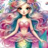 Конверт для денег С Днем Рождения! Русалочка, блестки