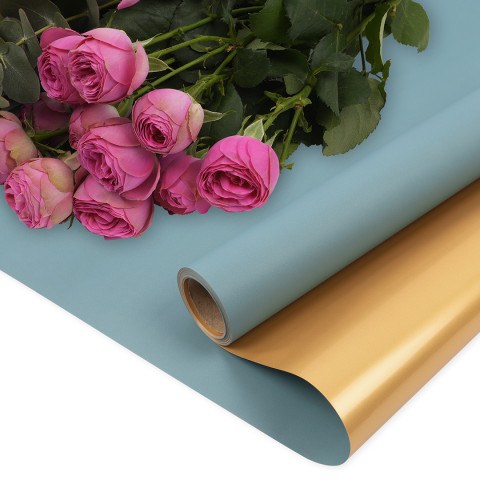 Упаковочная пленка 65мкр Двухцветная, Тиффани/Золото, Матовый