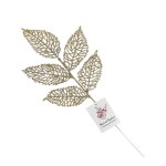 Ветка с листиками глиттерная искусственная Кружевная, Золотая