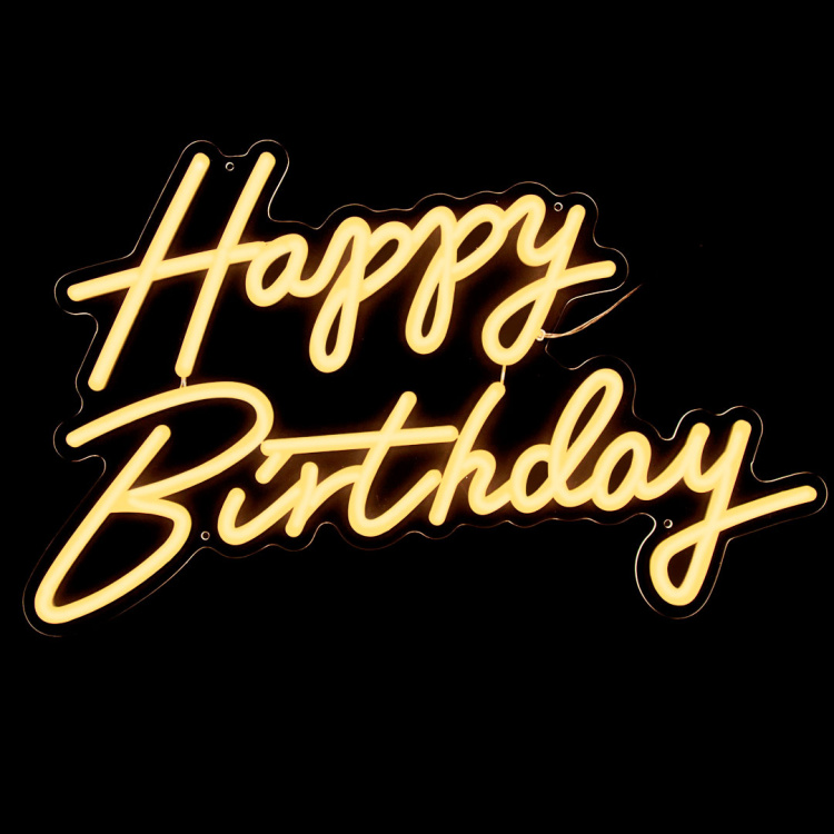 Световая надпись на подложке Happy Birthday, Теплый белый ЧЗ