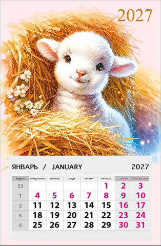 Календарь на магните 2027 Овечка в стоге сена