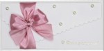 Конверт для денег 3D, С Днем Рождения! (розовый бант), Белый, Металлик, с блестками