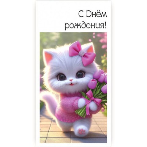 Конверт для денег "С днем рождения!" Кошечка