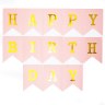 Гирлянда Флажки, Happy Birthday (золотые буквы), Розовый, Металлик